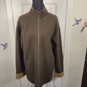 Vintage Jones New York Sport 80% Wool Brown Full Zip Oversized Jacket Coat S/M